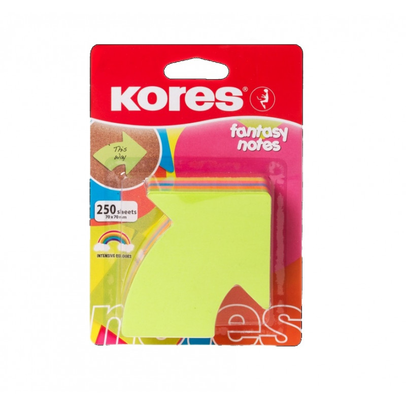 Sticky notes KORES arrow 250 sheets, 5 bright colors