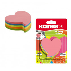 Sticky notes KORES heart 250 sheets, 5 bright colors