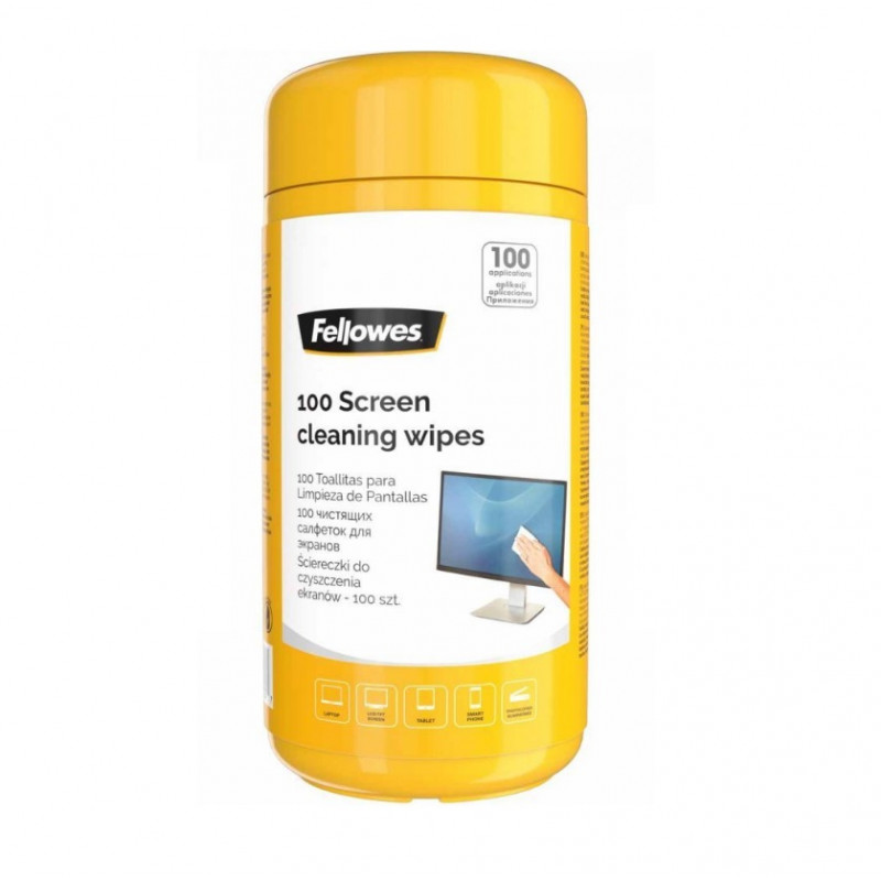 Wet wipes for screen cleaning FELLOWES, in a tray 100pcs.