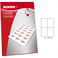 Adhesive labels KORES A4 105x148,5mm. 4 stickers, 25 sheets