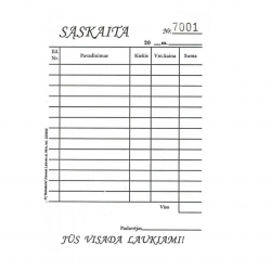 Invoices for bars are simple A6, pack of 100 sheets