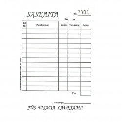 Bar receipts, self-copying (NCR), A6, pack of 100 sheets