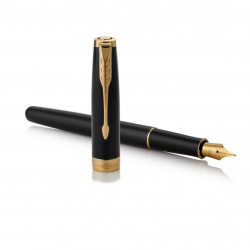 Fountain pen PARKER SONNET BLACK LACQUER GT M, glossy black color with gold-colored details