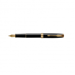 Fountain pen PARKER SONNET BLACK LACQUER GT M, glossy black color with gold-colored details