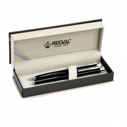 Rašiklių rinkinys dėžutėje REGAL juodas su sidabro spalvos detalėmis