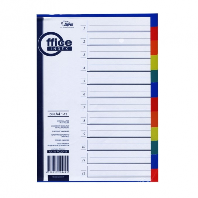 Separation sheets for binders A4 12 colors FORPUS, plastic