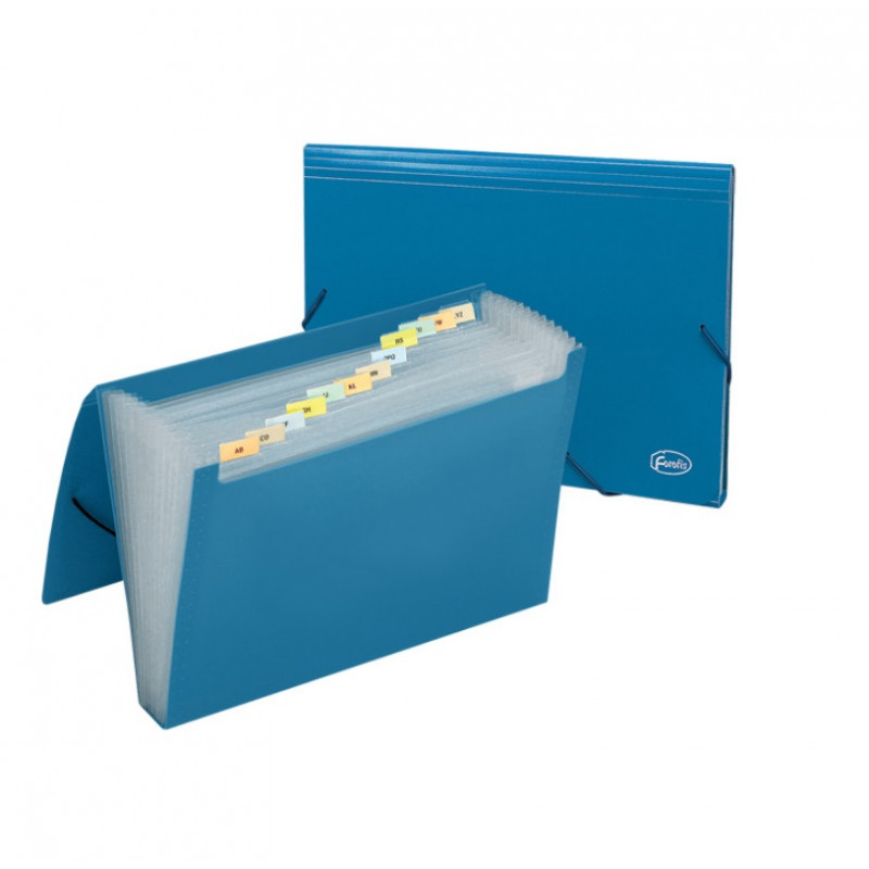 Folder with rubber documents FOROFIS, 12 compartments, blue