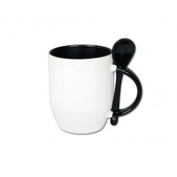 Mug with spoon 300ml white/black sublimation