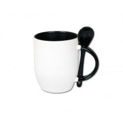 Cup with spoon 300 ml white / black sublimation
