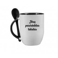 Puodelis su šaukšteliu 300 ml baltas/juodas sublimacija