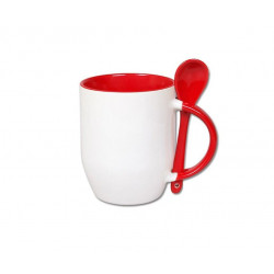 Mug with spoon 300ml white/red sublimation