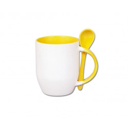 Mug with spoon 300 ml white/yellow sublimation