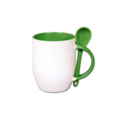 Mug with spoon 300 ml white/green sublimation