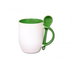 Cup with teaspoon 300 ml white / green sublimation