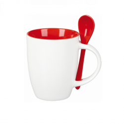 Cup with spoon EASY 300ml white / red inside