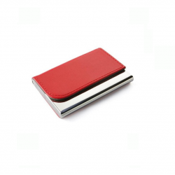 Case for business cards TIVAT, metal / leather, red color