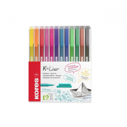 Rašiklių rinkinys KORES K-LINER 0,4mm, 12 spalvų