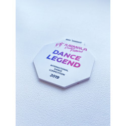 Medalis metalinis aštuoniakampis 60mm MC6003 baltos spalvos