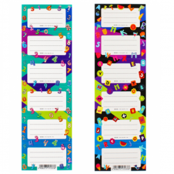 Stickers, name cards on notebooks, letters, numbers in pack of 25 pcs.