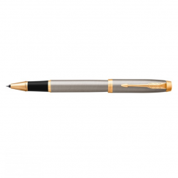 Rollerball pen PARKER IM BRUSHED METAL GT, silver in gold finish