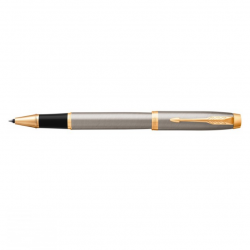 Rollerball pen PARKER IM BRUSHED METAL GT, silver color with gold-colored details