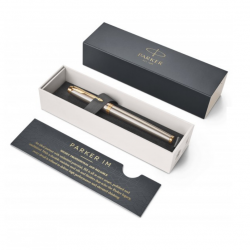 Rollerball pen PARKER IM BRUSHED METAL GT, silver color with gold-colored details
