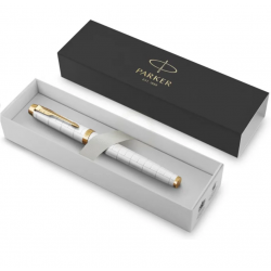 Rollerball pen PARKER IM PREMIUM PEARL GT, silver (pearl) color with gold-colored details