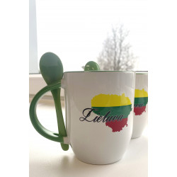 Mug with spoon 300 ml white/green sublimation