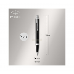 Pen set PARKER IM CT, fountain pen + ballpoint pen, black color with silver-colored details