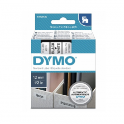 Juostelė DYMO D1 12mmx7m (balta juostelė, juodos raidės)  plastikinė