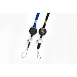 Lanyard for ID card with reel, clip, and phone strap, black color