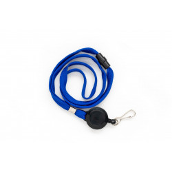 Lanyard for ID card with reel and carabiner, blue color