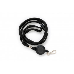 anyard for ID card with reel and carabiner, black color
