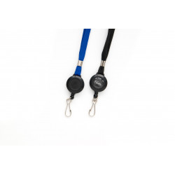 anyard for ID card with reel and carabiner, black color