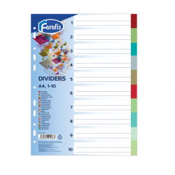 Divider sheets for A4 binders 1-10 FOROFIS, colored