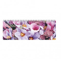 Horizontalus stalo kalendorius MEMO CARD PINK FLOWERS 2024m. laminuoto kartono viršeliu