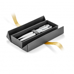 Dėžutė rašikliams E26 juodos spalvos su auksiniu kaspinu