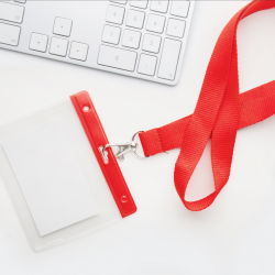 Strap - lanyard for ID card with metal clip, red color, COOL