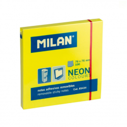 Sticky notes MILAN NEON 76x76mm, bright yellow color, 100 sheets
