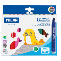 MILAN JUMBO MAXI SUPERWASHABLE markers, 12 colors