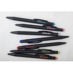Ballpoint pen with stylus PEARLY, black body with blue detail, COOL