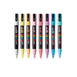 Set of markers UNI POSCA PC-3M, 0.9-1.3 mm, 8 pastel colors