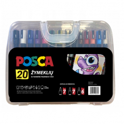 Markerių rinkinys UNI POSCA, 20 įvairių spalvų, plastikinėje dėžutėje