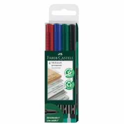 Permanent marker set, 4 colors, FABER-CASTELL MULTIMARK F with eraser 151304