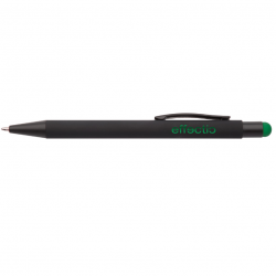 Ballpoint pen with stylus PEARLY, black body with dark green detail, COOL