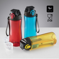 Water bottle COLORISSIMO TRITAN, transparent plastic, 580 ml, various colors, with logo