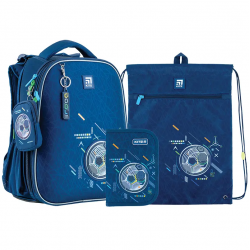 Rinkinys: kuprinė, krepšelis, penalas KITE 16L 38x29x16cm, mėlynos sp.