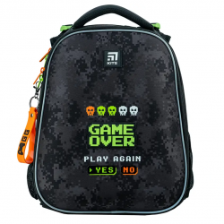 Backpack for primary school students KITE GAME OVER 16L, 38x29x16cm, multicolored, black coloros spalvos