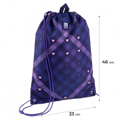 Drawstring bag for sportswear KITE HEARTS 46x33cm, violet