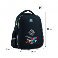 Kuprinė pradinukams GOPACK CYBER SPORT, 15L 38x28x13cm, juodos sp.